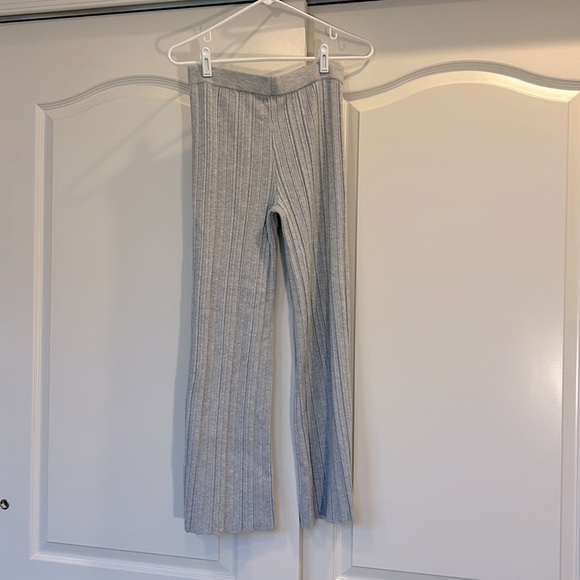 Aerie High Waisted Sweater Pants Gray Ribbed Wide Leg - Picture 4 of 4